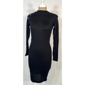 Ralph Lauren Black Label Knit Pure Merino Black Wool Pencil Stretch Dress Sz M
